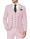 Huutoe Men’s 3-Piece Suit, Slim Fit for Work, Wedding, Prom – One-Button Blazer Jacket, Waistcoat, Trousers – Dinner Jacket, Light pink, M