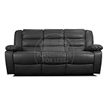 Furnishings For Less UK Venice leather Aire Black 3 Seater Manual Reclining Sofa High Back Padded Arms + Cup Holder (Black, 3 Seater Sofa)
