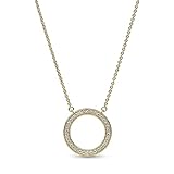 Pandora Signature Pavé & Hearts Circle 14k gold-plated necklace with clear cubic zirconia