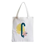 Large Canvas Tote Shopping Bag C Catherine Chloe Letter First Name Flowers Tropical Exotic
