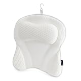 FINEWAY Bath Pillow with 6 Suction Cup and Air Mesh Technology, Ergonomic Design Helps Support Head and Neck, Non-slip (White)