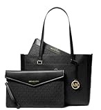 Michael Kors Womens Maisie 3 In 1 Bundle Large Top Zip Tote Crossbody Pouch Wristlet MK Signature, Black, Large