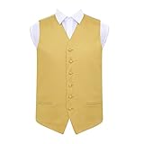 DQT Plain Satin Classic Glossy Wedding Waistcoat Vest Suit for Men - Gold 50"