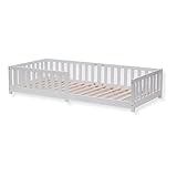ecoMI Children's Bed with Fall Protection Including Slatted Frame, 90 x 200 cm, White, Solid Pine Wood (White, 90 x 200 cm), Kindebett 80x160 90x200 Weiß Natur