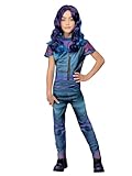 Smiffys Disney Descendants Mal Costume for Kids, All-in-One with Mock Jacket, Blue, Officially Licensed with Zip Jacket Detail, Perfect for Matching Accessories and Fancy Dress Parties
