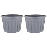 M1SS (Set of 2-60cm Planter Round Upcycled Grey Plastic Planter Flower Pot Huge Size Perfect For Garden Decoration, Patios, Indoor, Outdoor Home