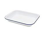 Enamel Bake Pan White 37cm x 29.5cm Enamel Baking Roasting Pan Tray Rectangular Serving Dish