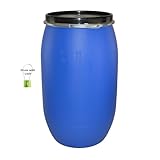 ITP Packaging 220 Litre Plastic Blue Open Top Storage Shipping Barrel Drum Keg with Lid and Latch Ring with Lock, UN Approved, Food Grade for Shipping, Air Tight…