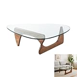Triangle Glass Coffee Table, Mid Century Coffee Table, End Table, Clear Side Table, with Triangular Solid Wood Base and Thickened Tempered Glass, for Living Room Home Office