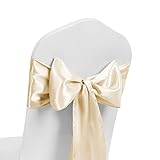 Satin Chair Sash WIDER FULLER BOWS Chair Sashes Bow Back Tie Ribbon Wedding Banquet Decoration (Ivory, 50)