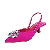SOOUICKER Ladies Slingback Kitten Heel Court Shoes for Women Mid Heel Diamante Pointed Toe Wedding Prom Dress Sandals