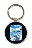 Lauthings Santorini Greek Islands Blue White, Keychain, Glass Round Design, Custom Keyring