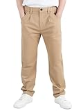 CAMLAKEE Boys School Trousers Kids Chino Pants Straight Uniform Pull on Soft Bottoms Elastic Waist with Zip and Button Closure Khaki UK 12-13 Years Label Size 160