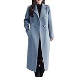Generisch Winter Jacket Women's Trench Coat Leisure Jacket Women's Long Sleeve V-Neck Wool Blends Thin Jacket Coat Slim Fit Warm Solid Long Coat with Pockets, blue, L