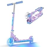 Scooter for Kids Ages 5-12 TONBUX Folding 2 Wheel Kids Scooter with Light Up Wheels & Stem & Deck, 3 Adjustable Height Handle, Lightweight Portable Kick Scooters for Girls Boys Toddler, up to 50kg