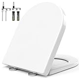 Toilet Seat, MUJIUSHI Soft Close Toilet Seats with Quick Release for Easy Clean, Toilet Seat White with Dual Fixing Stainless Adjustable Hinges, Simple Top Fixing, Standard D/U Shape Toilet Seats