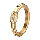 Flonge Women's Gold Cross Ring: Classic Rosary Cross Ring Elevated Faith Ring Christian Amulet Jewelry Gift for Women Size 8