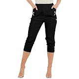 AR Paris Fashions® Women's Cherry Berry Capri Trousers - Ladies Plain Cropped 3/4 Length Italian Trouser Elasticated Waist Stretch Fit Summer Bottoms Pants (Black, 16)