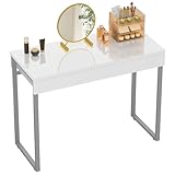 GreenForest Dressing Table with 2 Drawers Glossy White 100 x 40 cm Home Office Computer Desk Makeup Vanity Console Table with Metal Silver Legs for Small Spaces Bedroom Furniture No Mirror,Silver