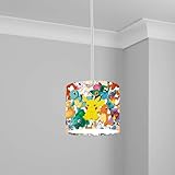 LASERFOCUS Kids Bedroom Lampshade, Multi Cartoon, 20CMX18.5CM, Round, Polyester, Metal Frame, Edge-to-Edge Print