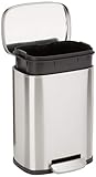 Amazon Basics Smudge Resistant Mini Rectangular Trash Can With Soft-Close Foot Pedal, Brushed Stainless Steel, for Bathroom & small space, 5 L /1.32 Gal, Satin Nickel Finish, 7.3x8.5 x11.8 in (LxWxH)
