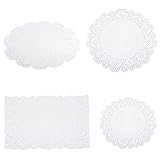60PCS Lace Paper Doilies - Assorted White Rectangular, Oval, and Round Decorative Doilies for Wedding, Party, Cakes, Craft, Table Plates, and Saucers