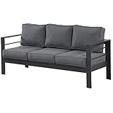 Wisteria Lane Patio Furniture Aluminum Sofa, All-Weather Outdoor 3 Seats Couch, Gray Metal Chair with Dark Grey Cushions