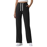 Tracksuit Bottoms Women Track Suits for Women UK Uncuffed Joggers Size 16 Ice Silk Jogging Bottoms Sweatpants Wide Leg Pants Trousers Fleece Lined Yoga Pants Womens Loungewear Black
