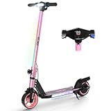 RCB R12 Electric Scooter for Kids age 6-12, Up to 9.3 mph & 6.2 Miles, 6.5" Foldable Electric Scooter, LED Display,LED Rainbow Light,Two Types of Braking,Gift for Kids