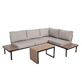 Sienna 4 Seater Modular Corner Sofa Set with Table - Outdoor Garden Furniture Set with Grey Cushions, Weatherproof Polywood & Steel Frame - Outdoor Seating for Patio, Balcony, Decking & Conservatory