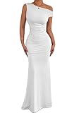 Belriviere Womens Off The Shoulder Maxi Dress Sleeveless Ruched Fishtail Sexy Bodycon Long Dress for Wedding Guest Party Evening Gown M White