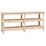 vidaXL Solid Wood Pine Garage Work Bench with Storage - Natural Rustic Look, Robust Wooden Frame & Large Working Surface