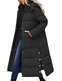 CMTOP Women's Long Winter Coats Hooded Puffer Jacket Thickened Warm Longline Overcoat Water Repellent Quilted Parka Outdoor Windproof Zip Up Outwear With Pockets(Black, L)