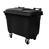 Yellowshield 1100 Litre Wheelie Bin - Grey, Largest 4 Wheeled Bin Available, 4 x 200mm Swivel Castors With 2 Central Locking Brakes, Commercial & Industrial Bin