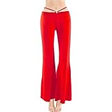 Baisdan Women's Belly Dance Trousers Stretchy Bell Bottoms Latin Dance Costume Low Rise Flare Pants Red