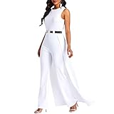 VERWIN Patchwork Overlay Embellished Plain Women's Jumpsuit High-Waist Woman Romper White M