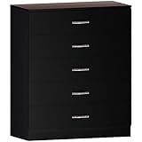 Vida Designs Riano 5 Drawer Chest of Drawers, Metal Handles and Runners, Anti-Bowing Drawer Support, Bedroom, Nursery Furniture, Black