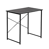 Harbour Housewares Wooden Computer Desk - 80cm - Black - PC Computer Workstation Contemporary Laptop Durable Tubular Steel Compact Wooden Office Desk for Study, Offices