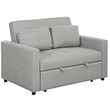 HOMCOM 2 Seater Sofa Bed, 120 cm Convertible Bed Settee, Modern Fabric Loveseat Sofa Couch with 2 Cushions, Side Pockets for Living Room, Guest Room, Light Grey