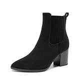 DREAM PAIRS Women's Chunky Heels Ankle Booties Ladies Boots Shoes, Size 5, Black-Suede, DWUMAB2535