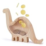 DICOSMETIC Wooden Dinosaur Bank Cute Dino Coin Bank Animal Money Box Cash Jar with Clear Acrylic Board Saving Banks PapayaWhip Cartoon Banks for Adults Women Men
