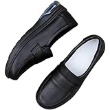 Womens Comfortable Working Nurse Shoes, Plus Size Slip-On Casual Comfortable Breathable Leather Nurse Shoes, Slip Resistant Waterproof Walking Black