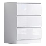 FWStyle Large 3 Drawer Chest Bedroom Furniture Deep Drawers in White Gloss (W60 x D40 x H77cm)