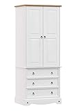 Home Source Solid Pine Wood 2 Door, 3 Drawer Bedroom Wardrobe, White