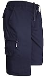JUST LOOK Mens 3/4 Cargo Shorts Multi Pocket Long Shorts Summer Elasticated Waist Plain Lightweight M L XL XXL (UK, Alpha, M, Regular, Regular, Navy)