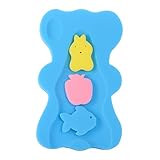 Baby Bath Sponge with Support Pillow, Anti-Slip Foam Baby Bath Cushion & Holder, Antimicrobial Blue Bath Mat for Infant Care & Newborn