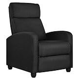 Yaheeteh Recliner Chair Adjustable Modern Single Reclining Sofa Upholstered Chair Fabric Recliner with Pocket Spring Living Room Bedroom Home Theater Black