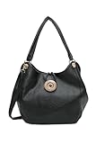 Fontanella Fashion Women's Distinct Button Detail Generous Compartments Chic Crossbody Tote Bag (Black)