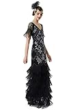 BABEYOND 1920s Women's Evening Dress Long Fringe Sequin Dress Formal Maxi Dress Multi-Layer Prom Dress, Black Silver, XX-Large