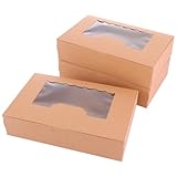 ASelected 20 Pcs Kraft Cookie Boxes with Window, 21x13x5cm Brown Empty Sweet Boxes, 8Inch Bakery Boxes Gift Packing Boxes for Muffins Pastry Cupcake Candy Pie Cookies Desserts